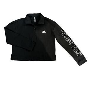 Adidas Black Logo 1/4 Zip Cropped Pullover Womens Size M